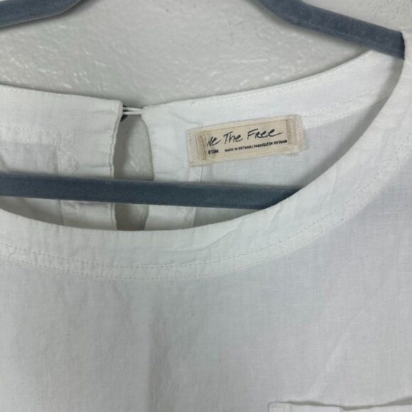 We the Free White Moon City Tunic Top M Linen Blend Frayed Hem Boho Minimalist - Picture 5 of 10